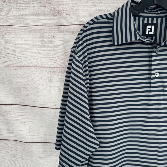 FootJoy Golf Polo Shirt Striped Performance Athletic Gray Black Mens‎ Size Large - Picture 4 of 9